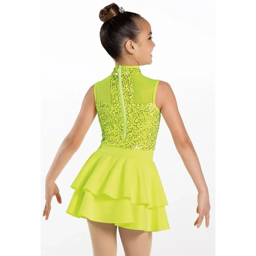 Pre-Owned Dance Costume Weissman 13024 Medium Child Green Ruffle Dress Jazz Seq